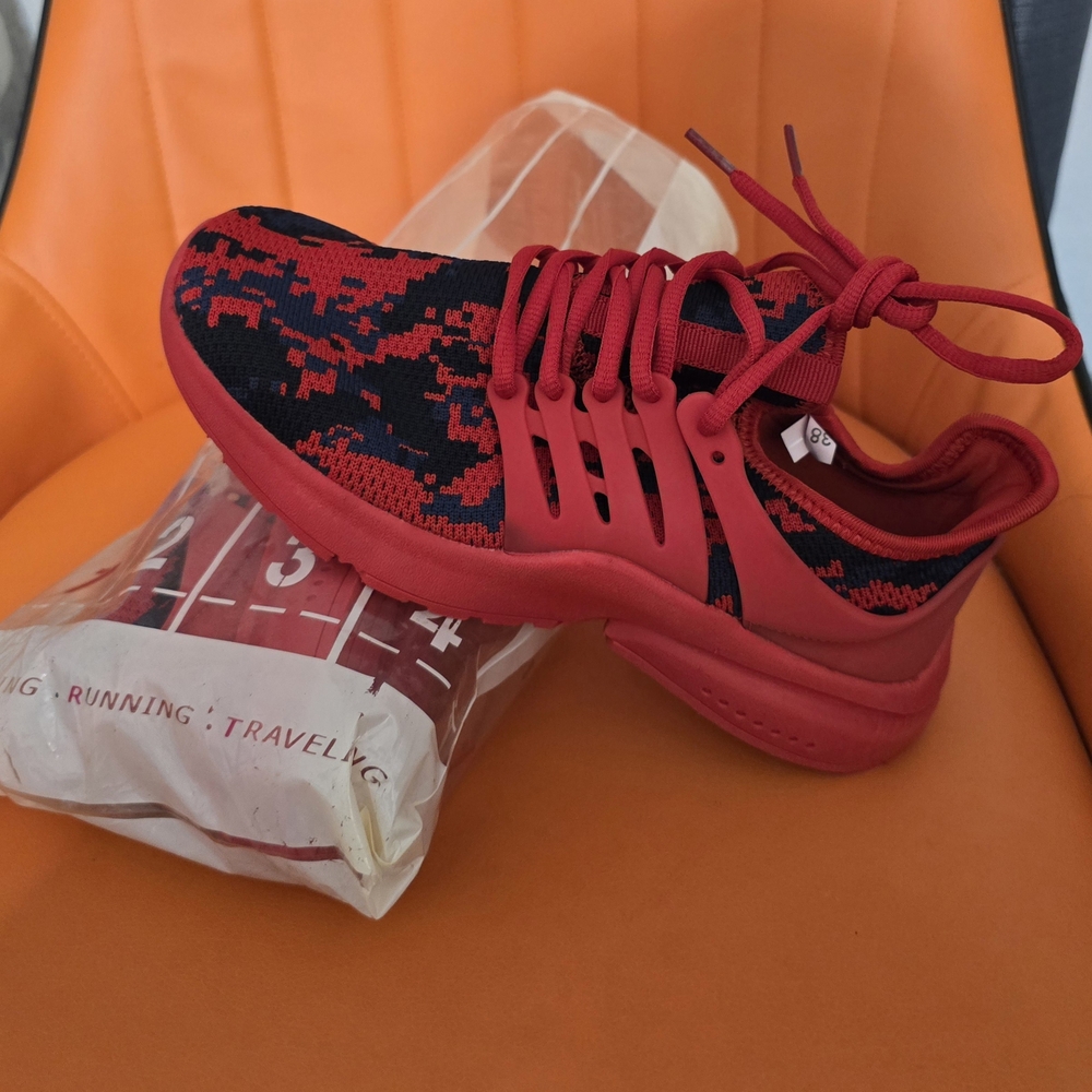 Red and Black Athletic Shoes